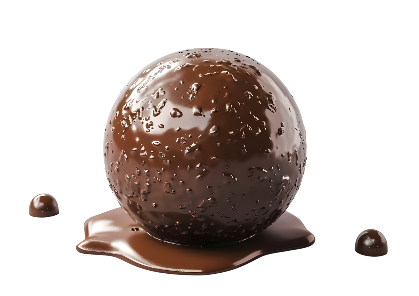 Chocolate sphere with drops. Isolated on transparent background png