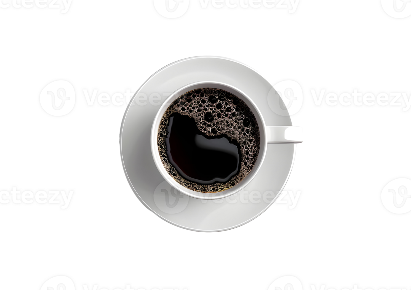 Top view of a cup of coffee with foam. Isolated on transparent background png