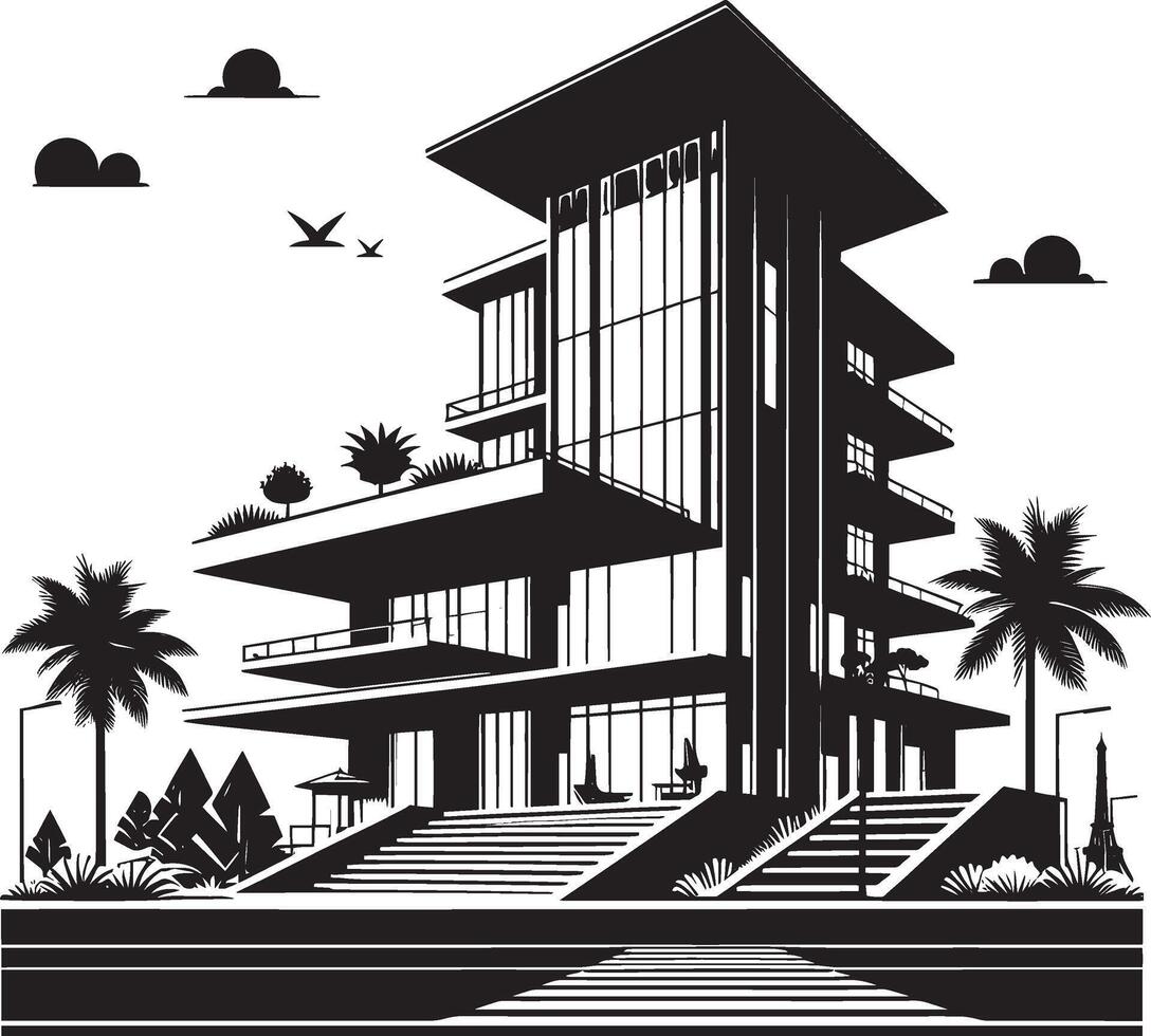 Modern Corporate Tall Building silhouette illustration isolated on a white background vector