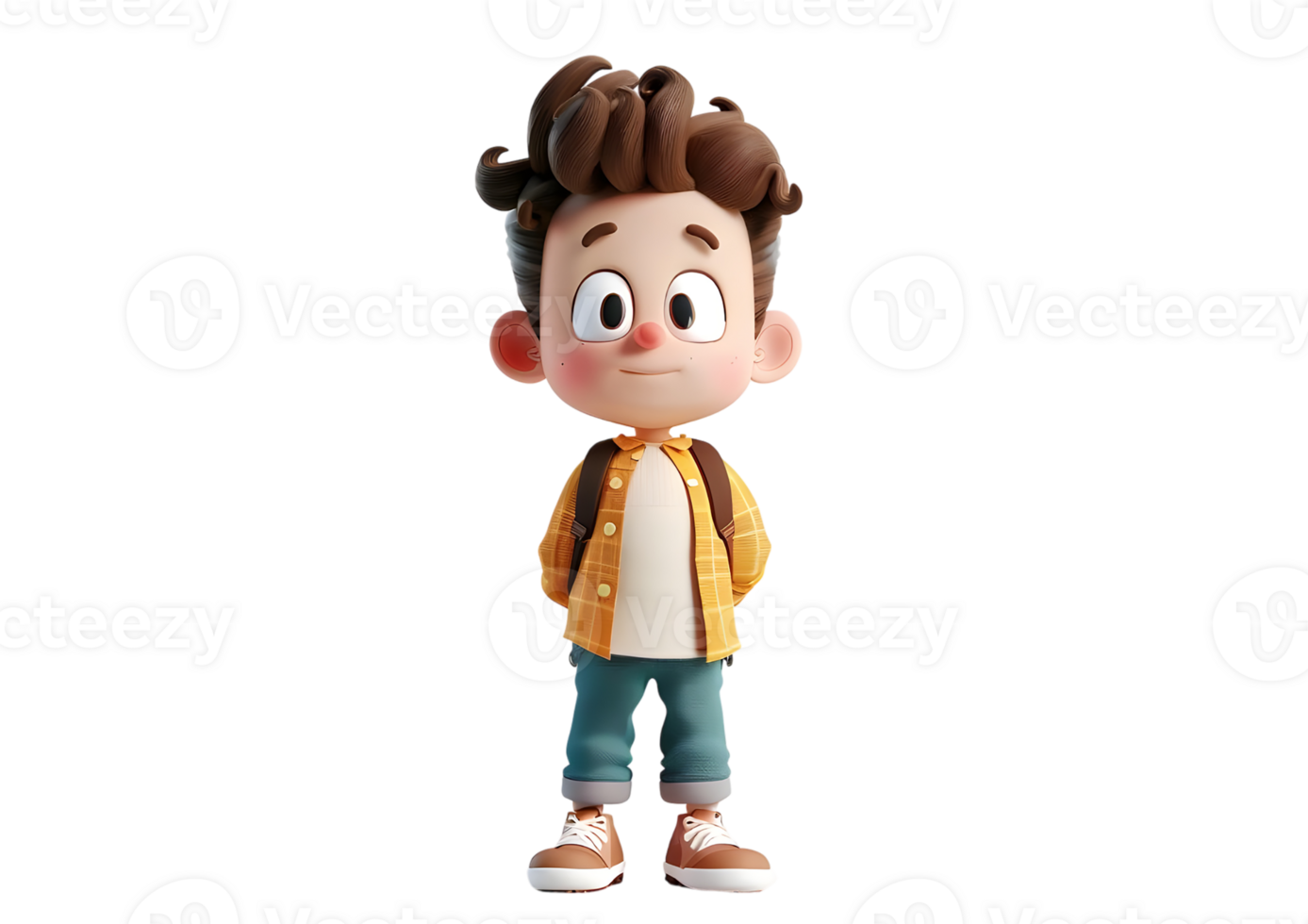 3D Cartoon Boy with Backpack. Isolated on transparent background png
