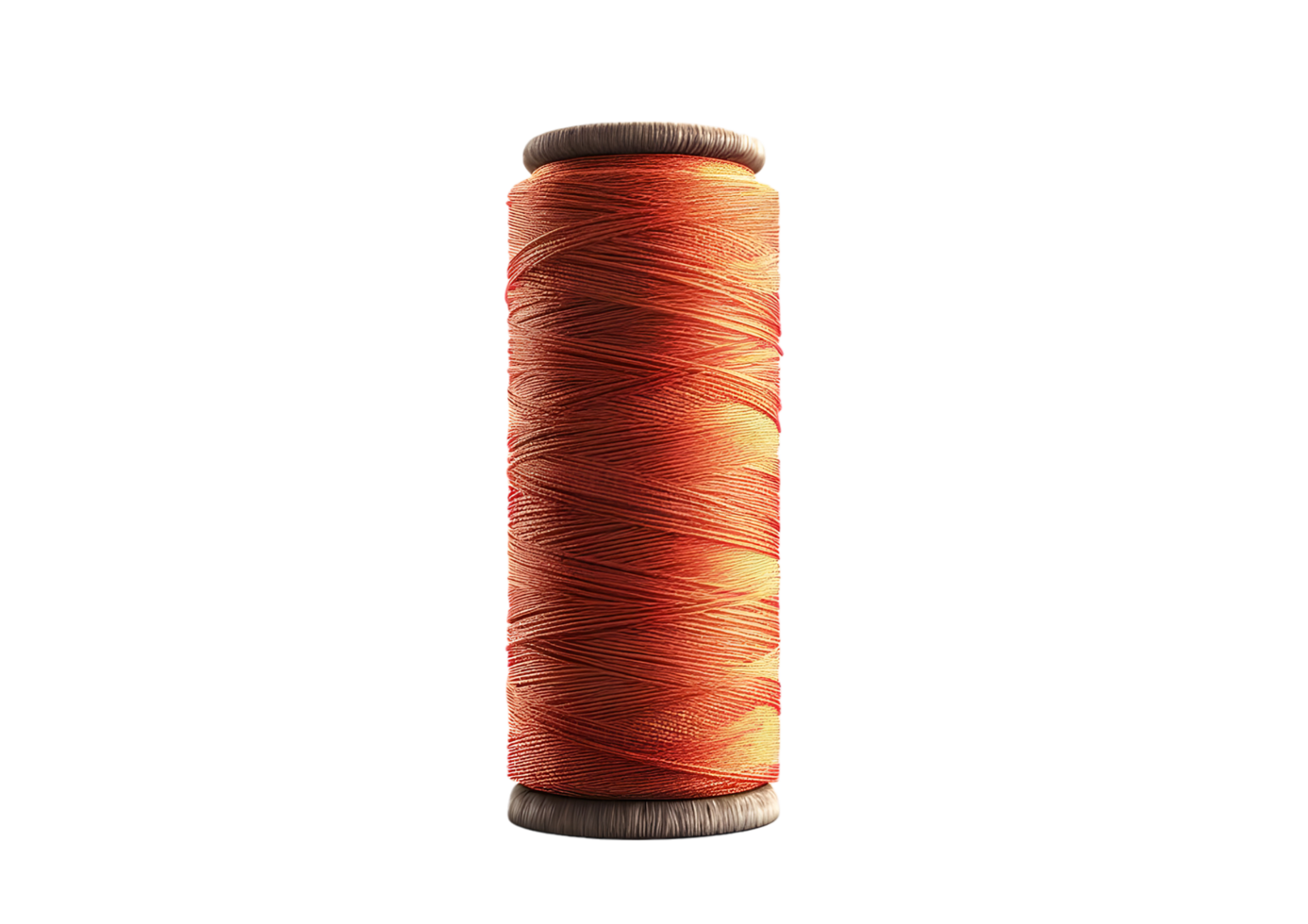 Close-up of a spool of orange thread. Isolated on transparent background png
