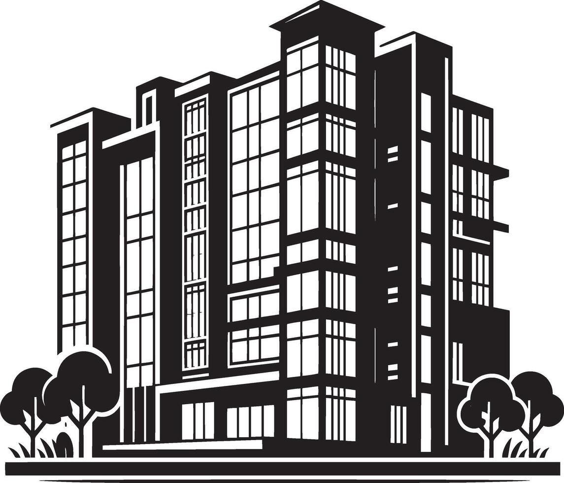 Modern Corporate Tall Building silhouette illustration isolated on a white background vector