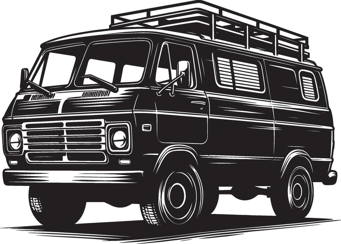 Vintage Cargo Van silhouette flat illustration isolated on a white background vector