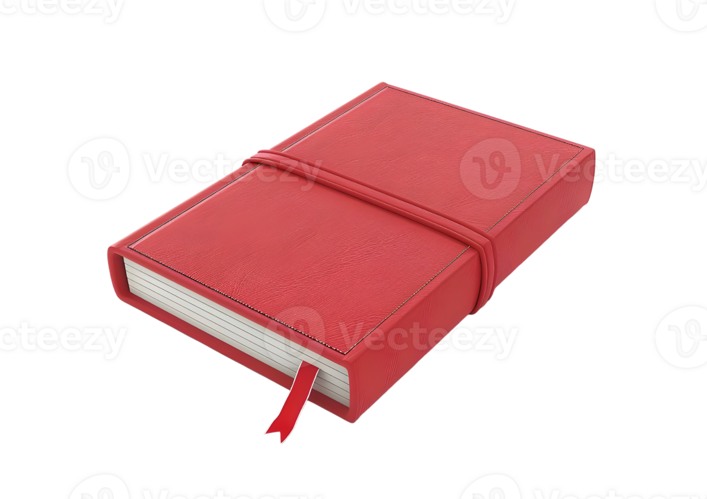 Closed red leather book with ribbon bookmark. Isolated on transparent background png