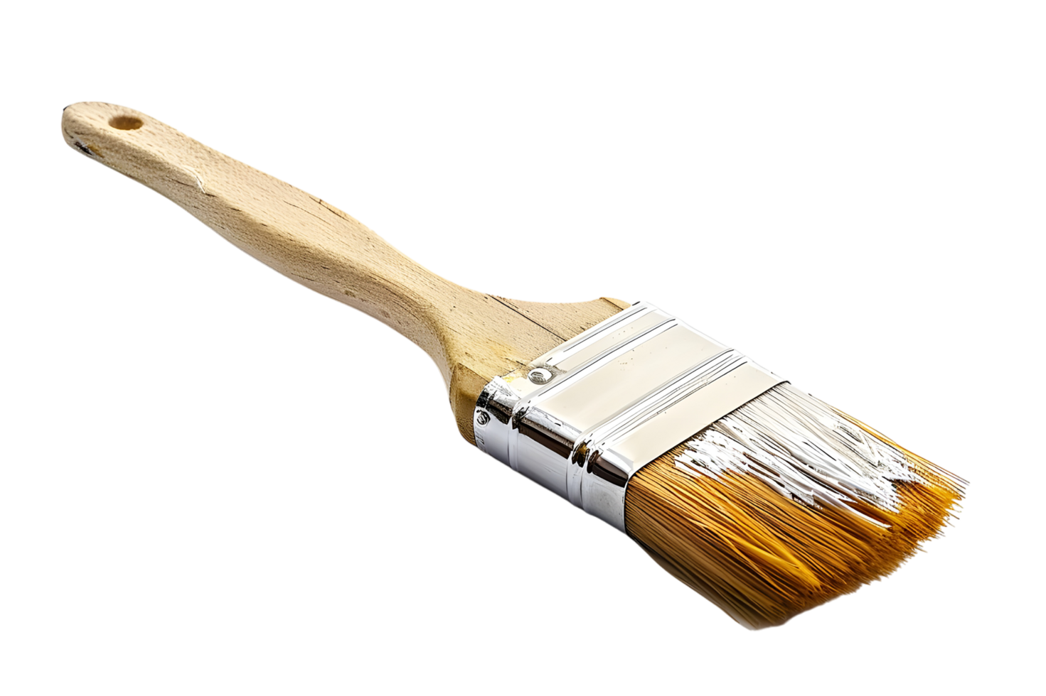 Close-up of a Paintbrush with Wooden Handle. Isolated on transparent background png