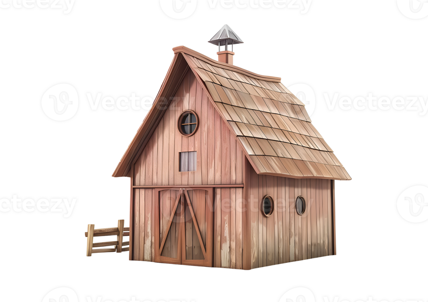 Rustic wooden barn with a small window and a large wooden door. Isolated on transparent background png