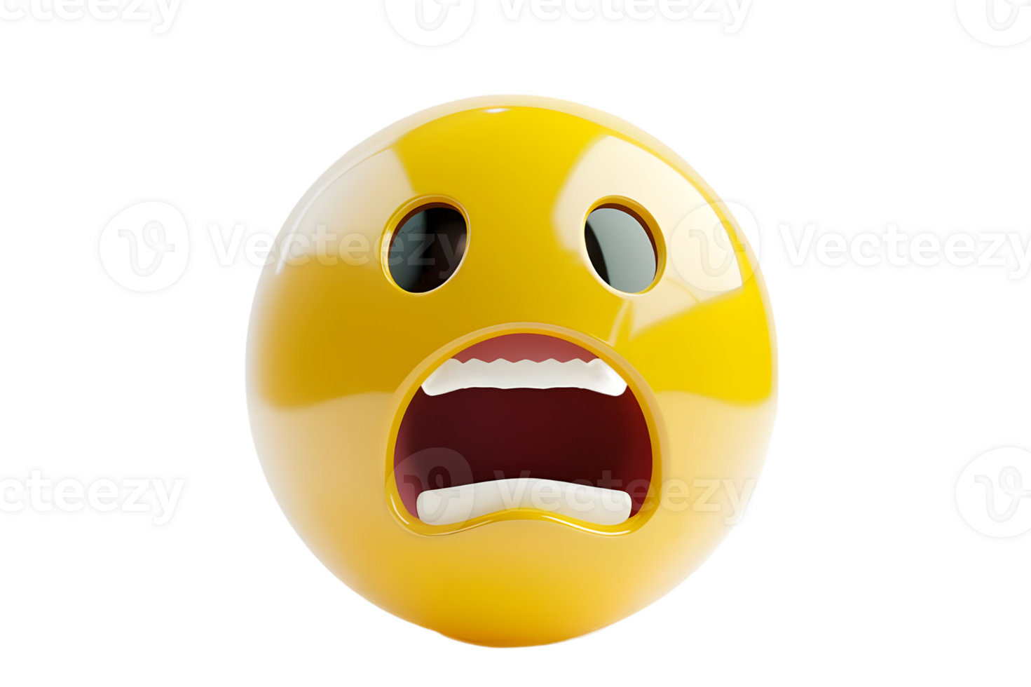 3D Yellow Emoticon with Open Mouth and Big Eyes. Isolated on transparent background png