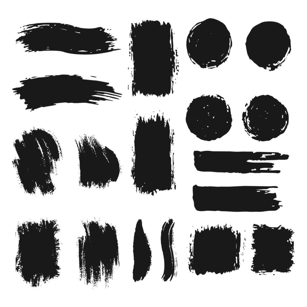 Black ink brush strokes. Thin dirty distress texture banners vector