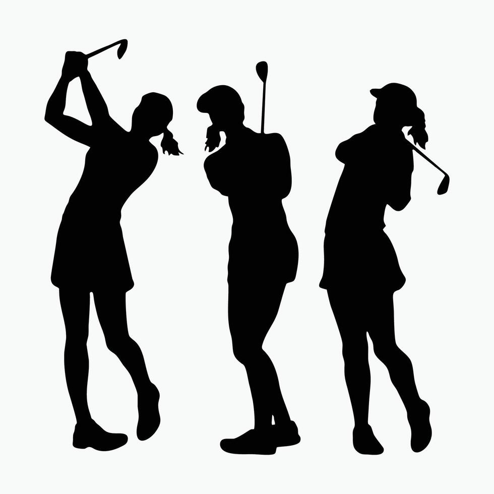 Set of lady professional golfer playing golf vector