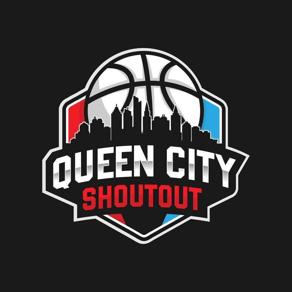 Badge style emblem with downtown queen city vector