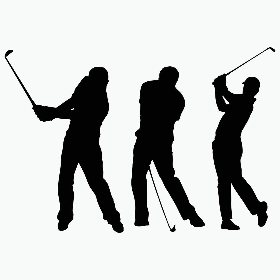 set of golf player silhouette vector