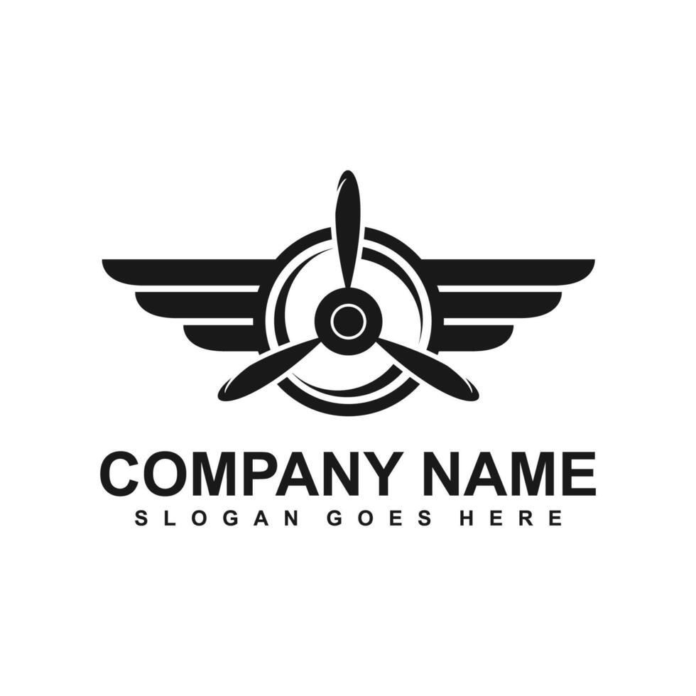 Airplane propeller emblem. Aviators club logo vector