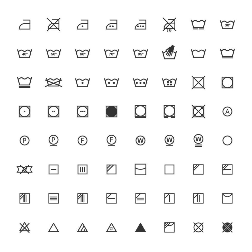 Laundry wash icons set editable stroke vector