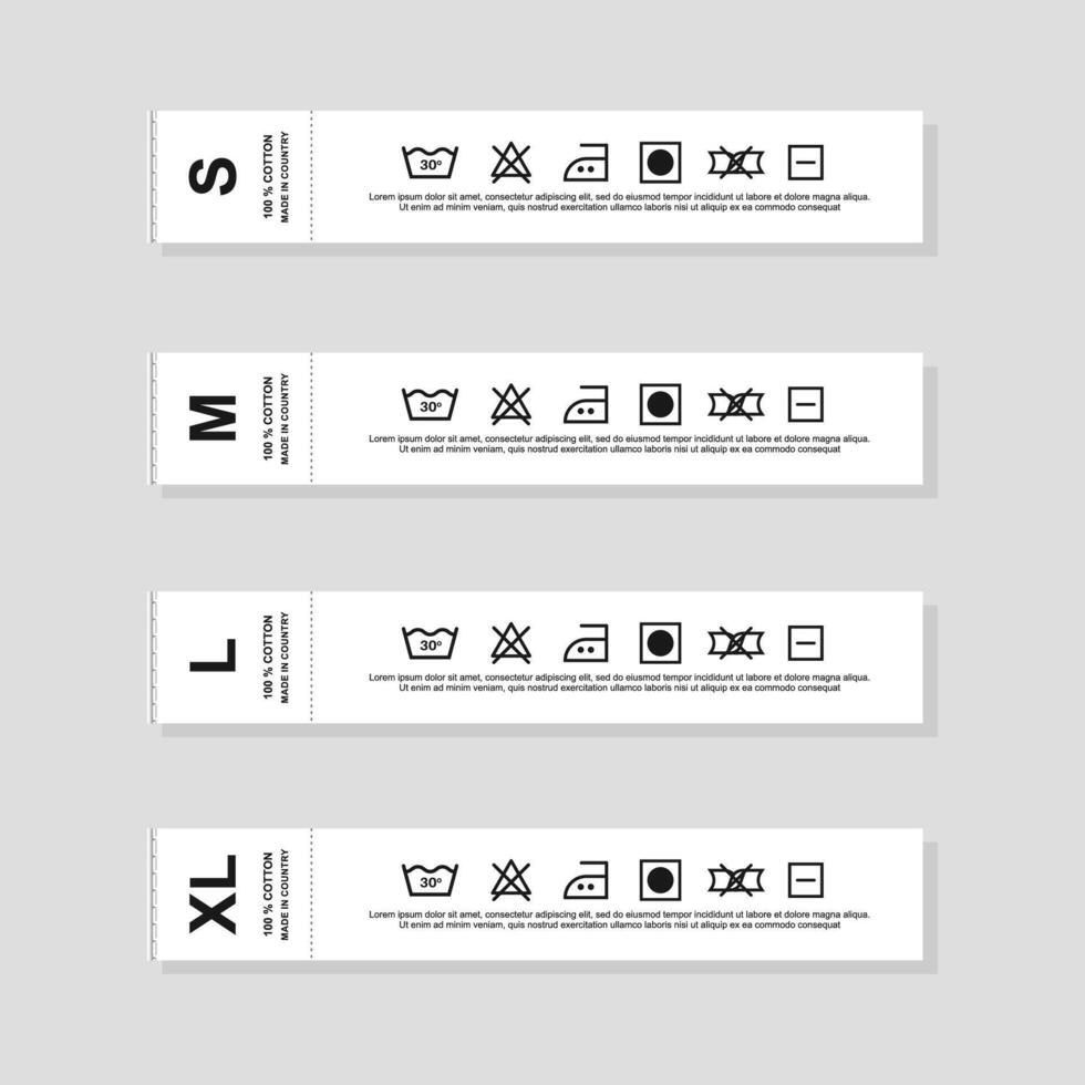 t shirt tags and Clothes care instruction symbols vector