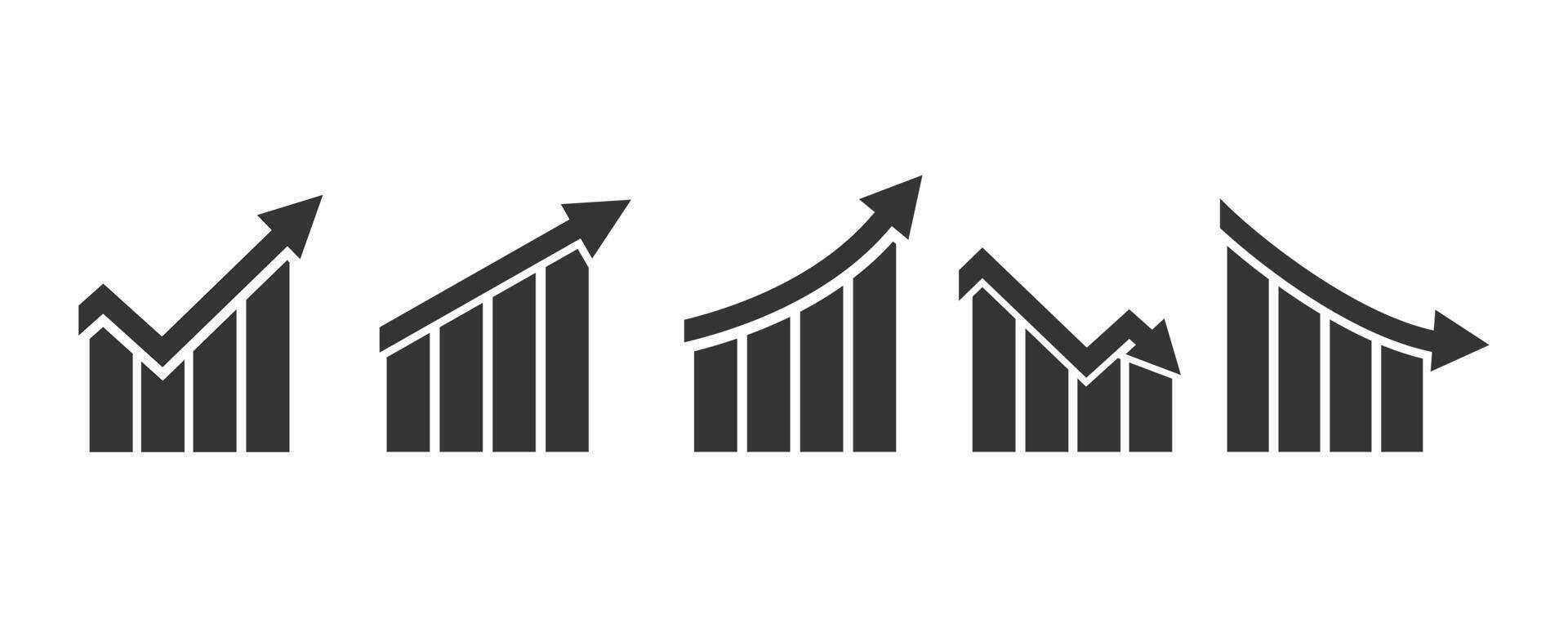 Up and down graph chart icon set. growth increase and decrease sign. vector