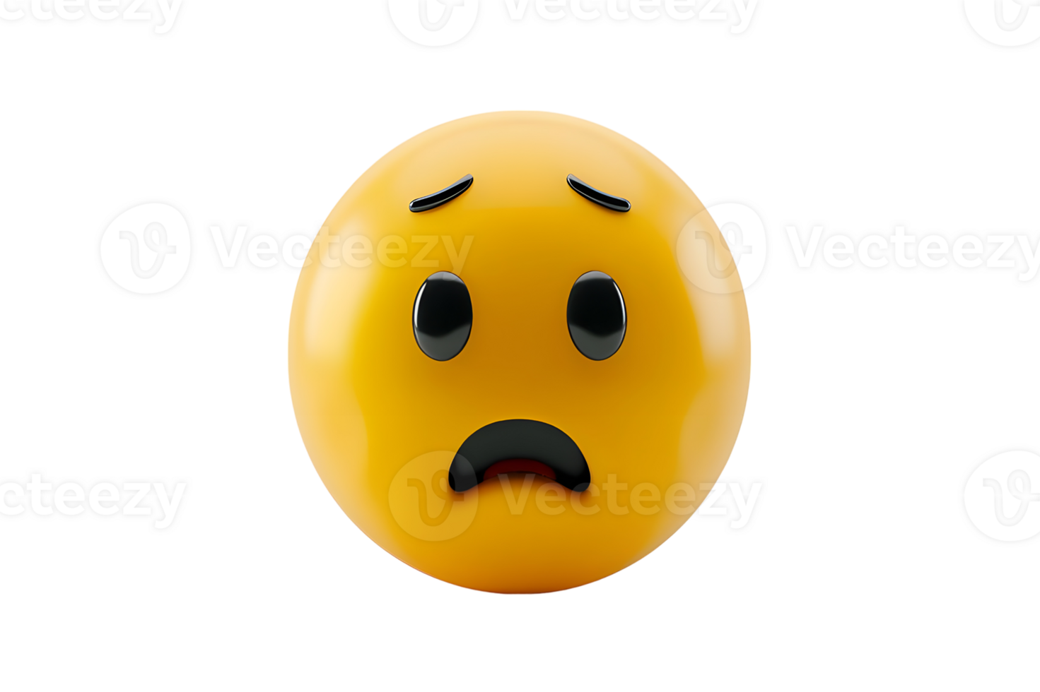Worried Emoticon, Yellow, 3D Rendering. Isolated on transparent background png