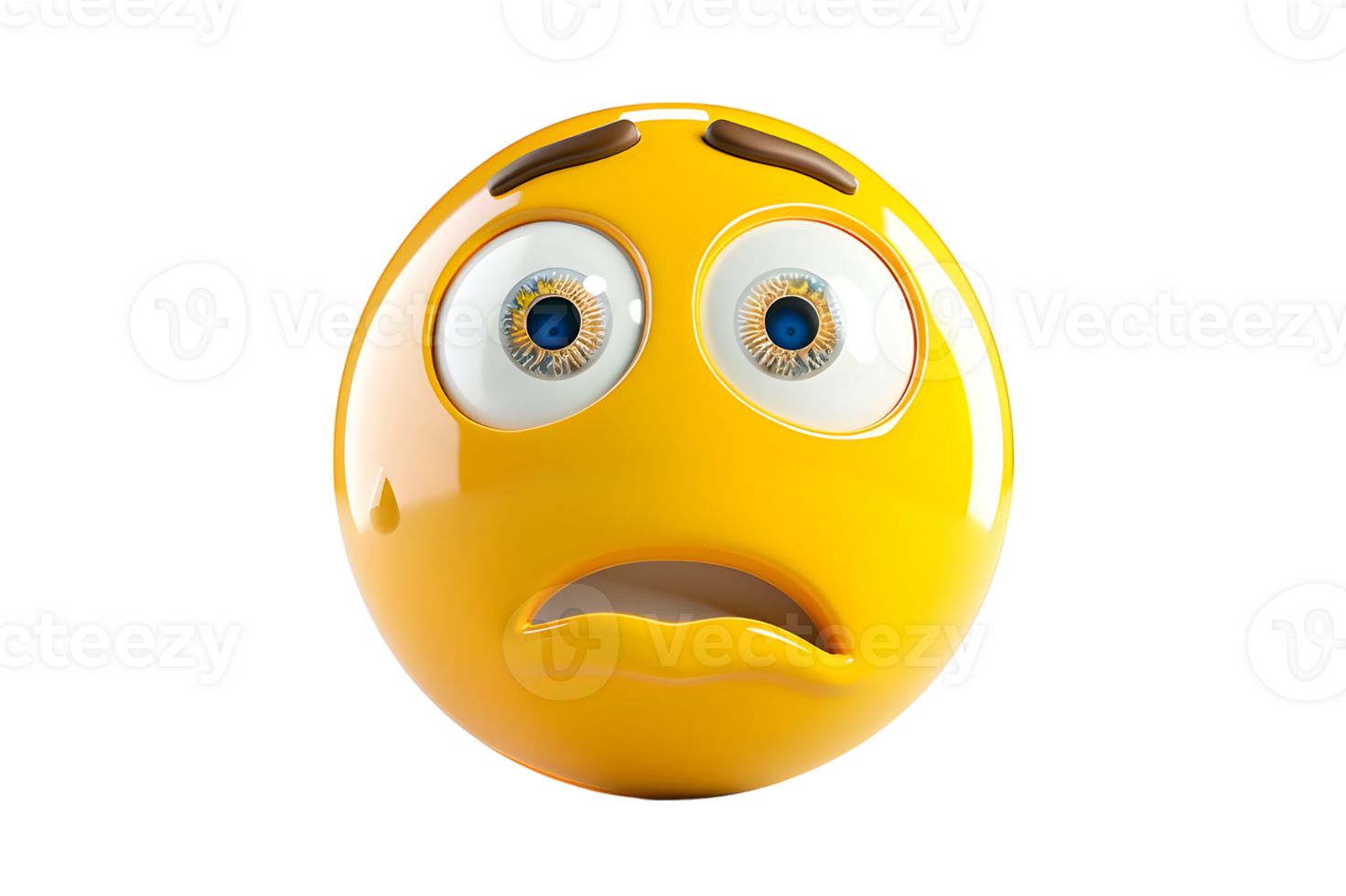3D Yellow Emoji Face with Worried Expression. Isolated on transparent background png