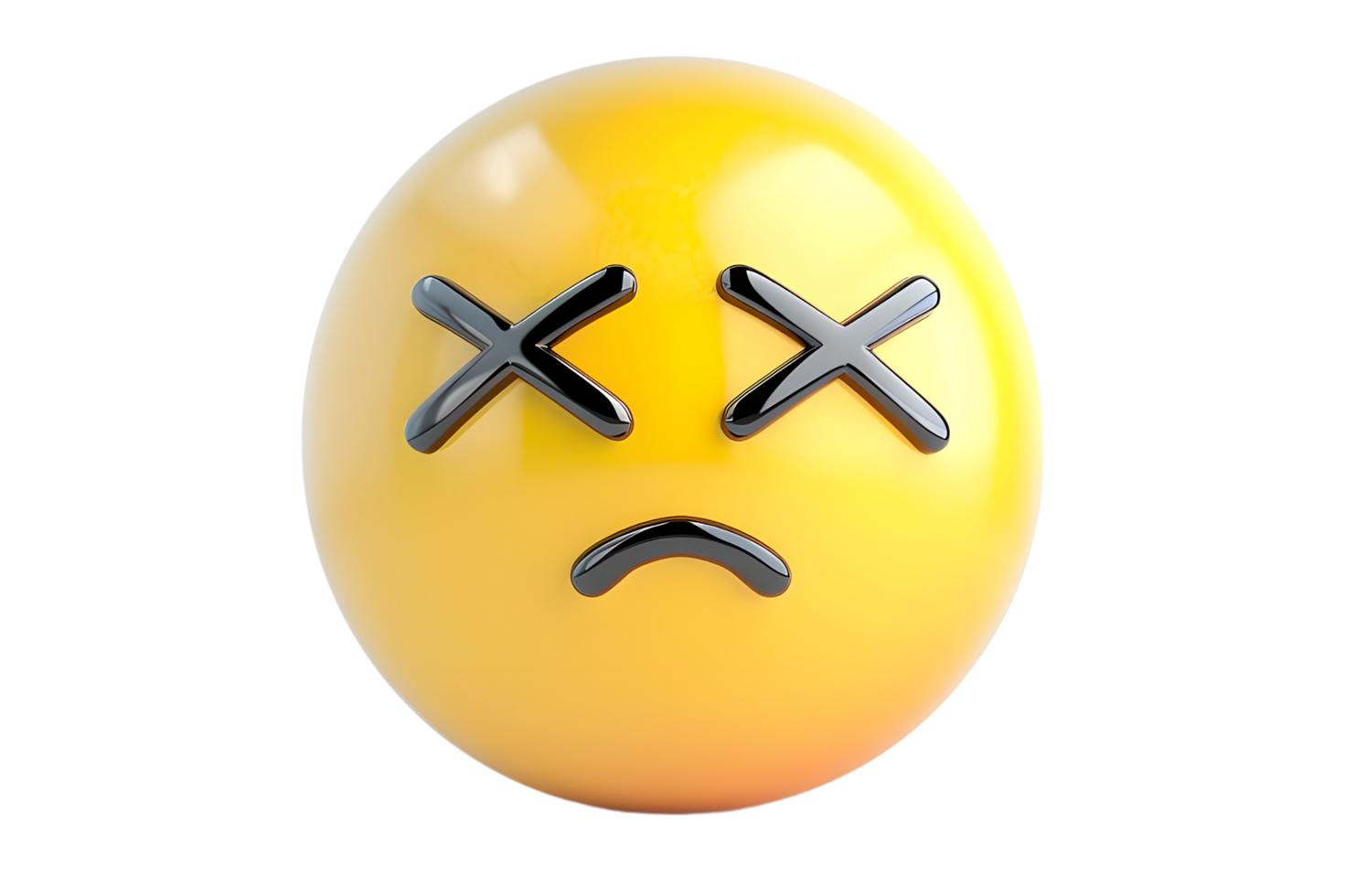 Sad 3D Emoji With Crossed Eyes. Isolated on transparent background png
