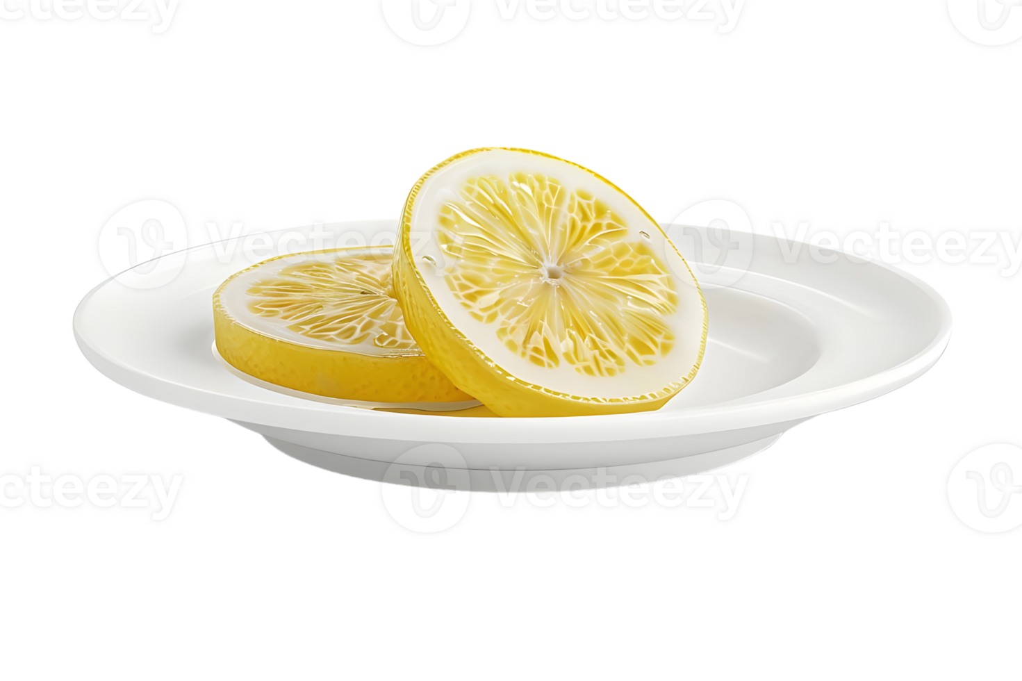Fresh lemon slices on a white plate. Isolated on a transparent background png