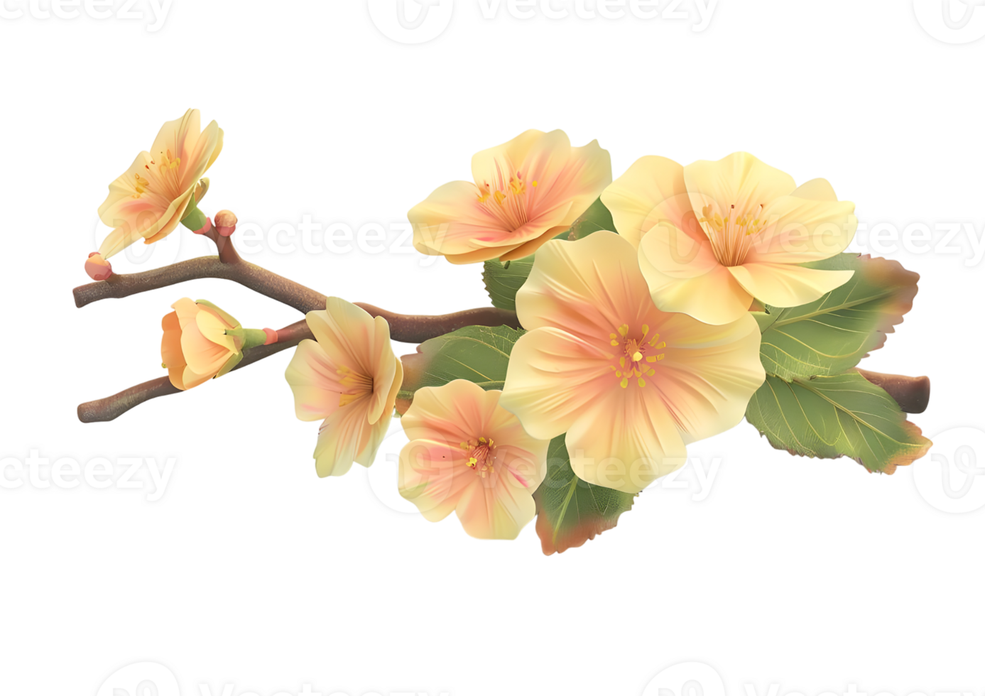 Delicate Peach Blossom Branch. Isolated on transparent background png