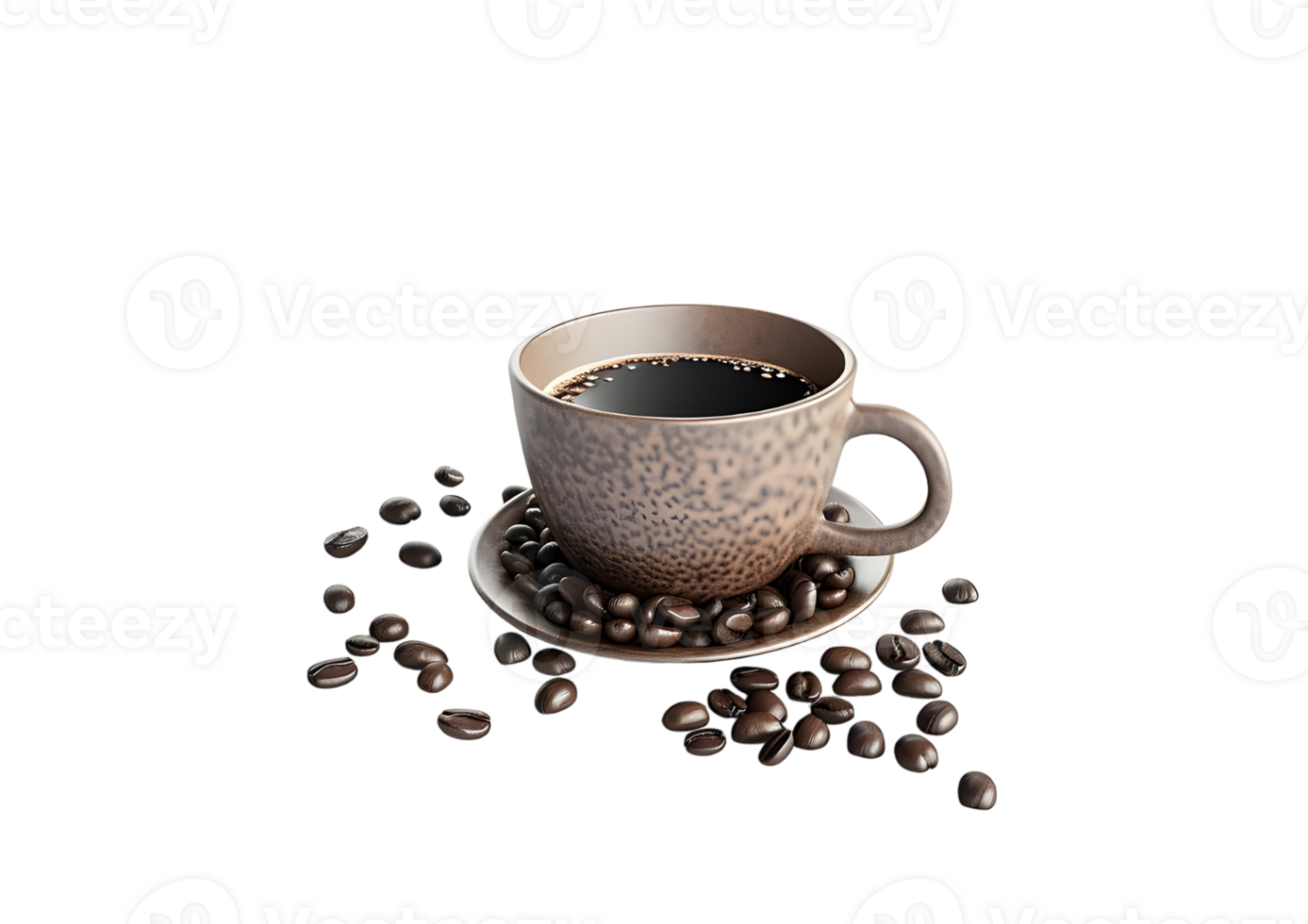 Cup of coffee with coffee beans. Isolated on transparent background png