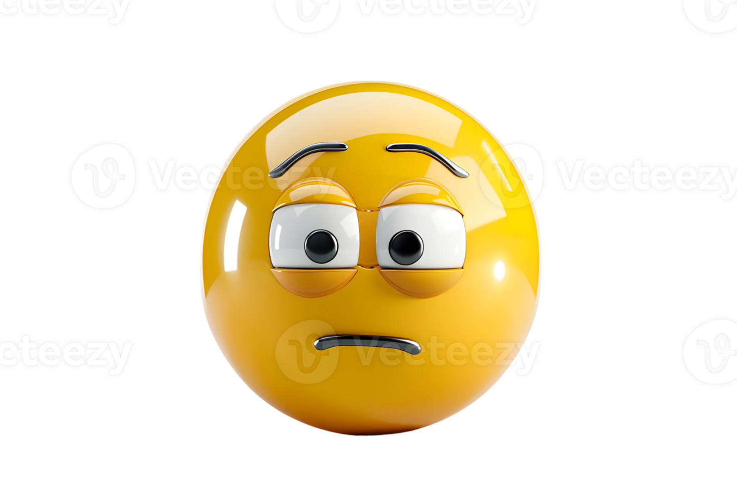 3D Yellow Emoji with Worried Expression. Isolated on transparent background png