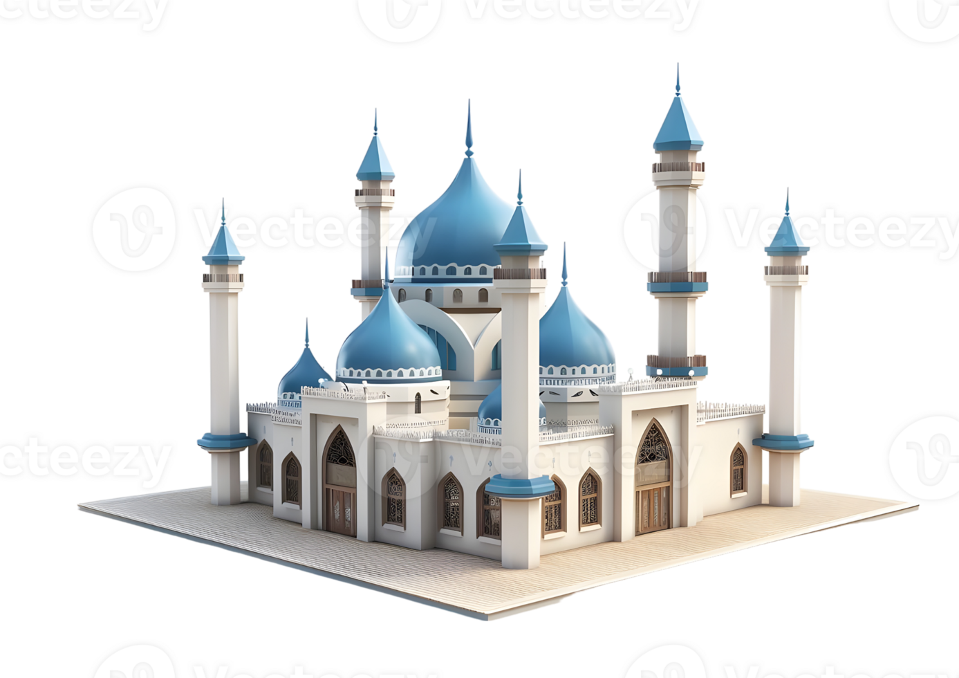 3D Model of a Blue and White Mosque. Isolated on transparent background png