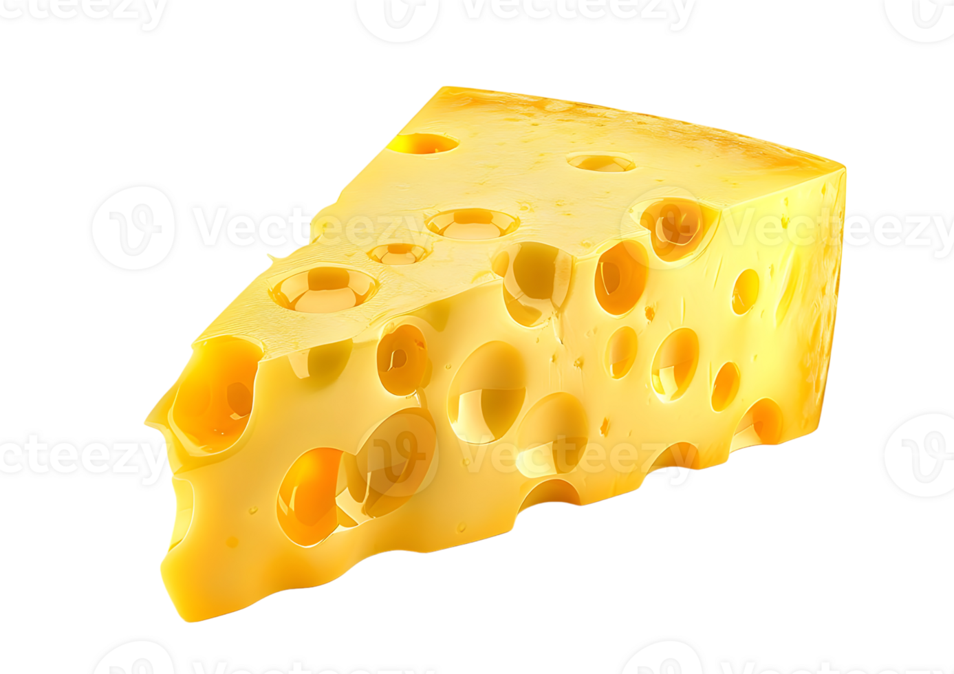 Block of Swiss cheese with numerous holes. Isolated on a transparent background png
