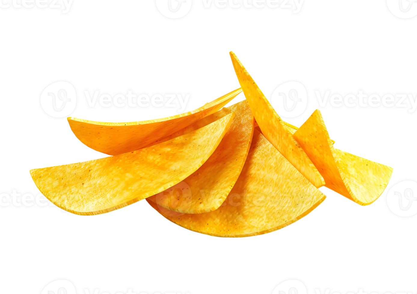 Crunchy yellow corn tortilla chips. Isolated on a transparent background png