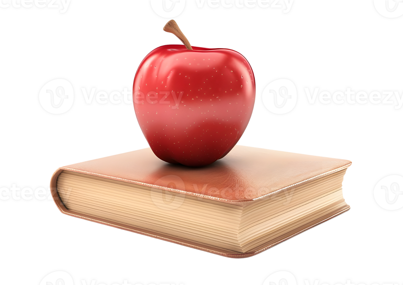 Red apple placed on top of a closed book. Isolated on a transparent background png