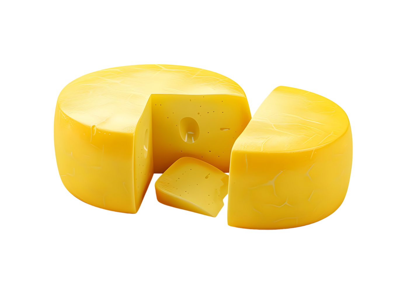 Large block of Swiss cheese with visible holes. Isolated on a transparent background png