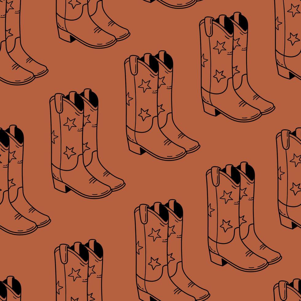 Retro seamless pattern with cowgirl boots. Cowboy western and wild west theme. Hand drawn illustration in sketch style. vector