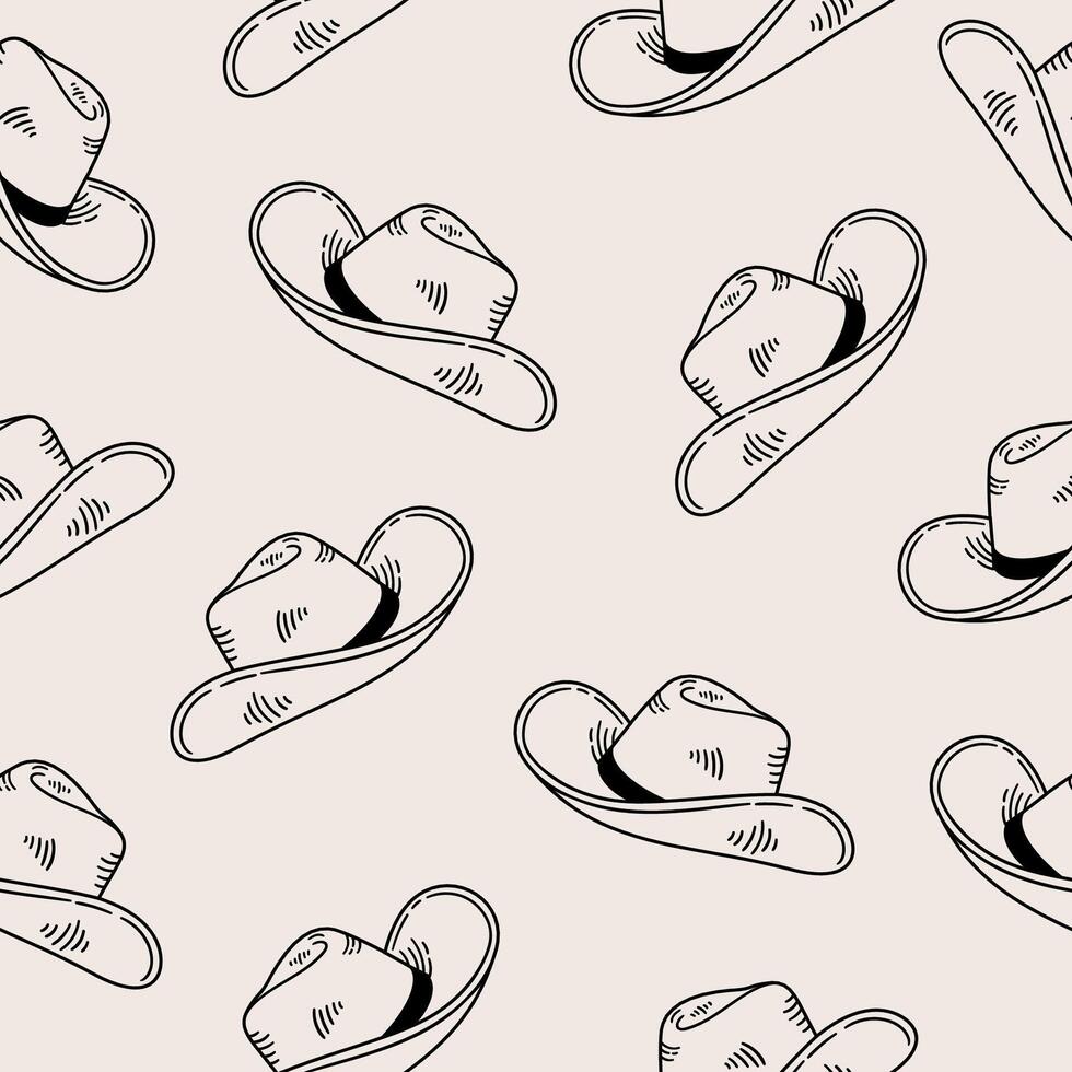 Seamless pattern with cowboy hats. Headwear background. Hand drawn illustration in sketch style. vector