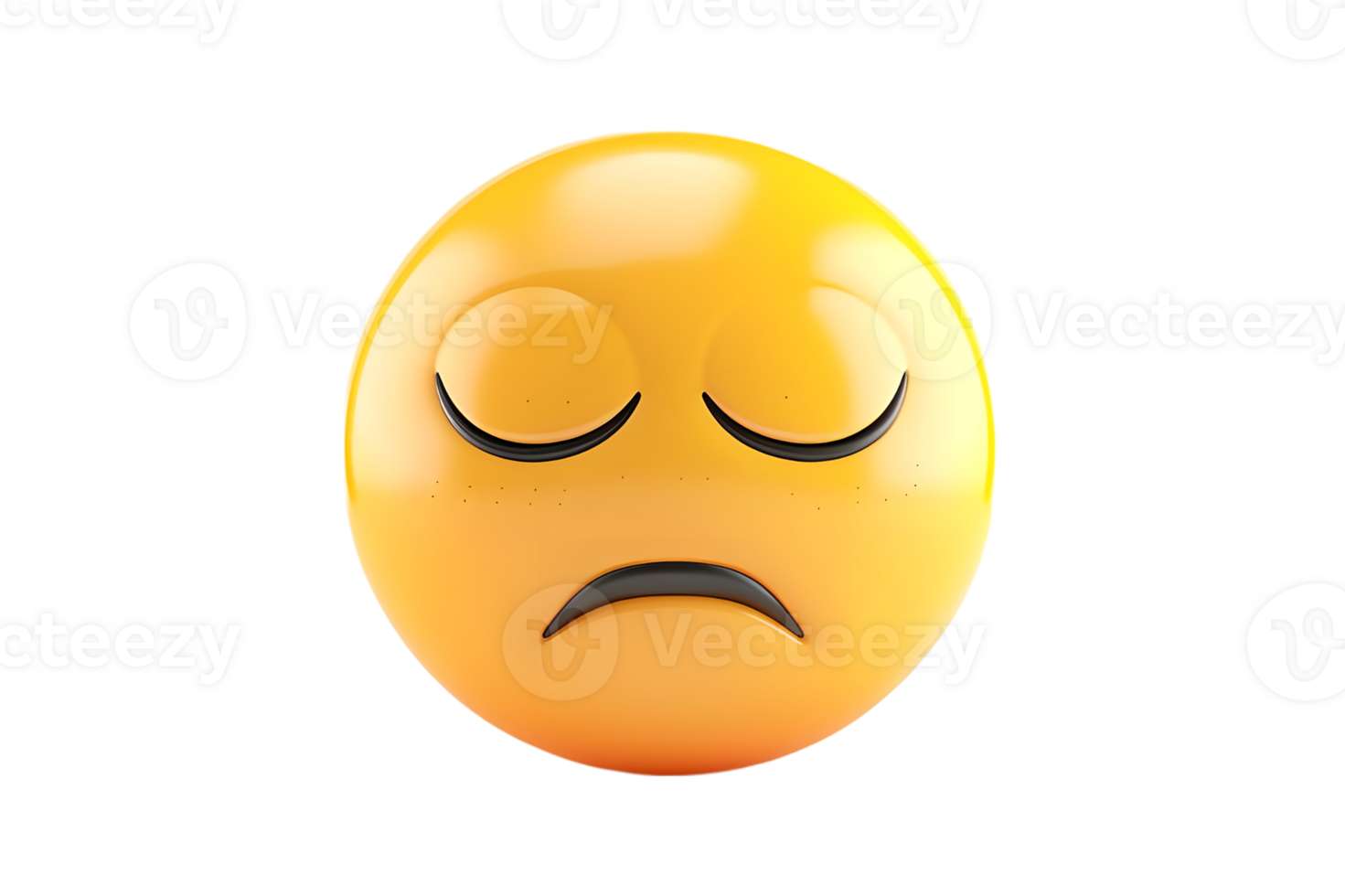 3D Sad Emoticon With Closed Eyes. Isolated on transparent background png