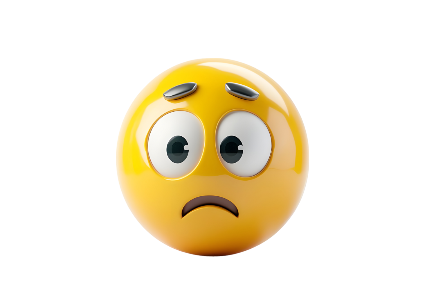 3D Yellow Emoticon with Worried Expression. Isolated on transparent background png
