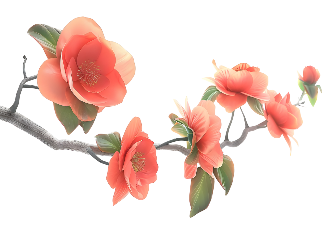 Delicate Peach Flowers on a Branch. Isolated on transparent background png