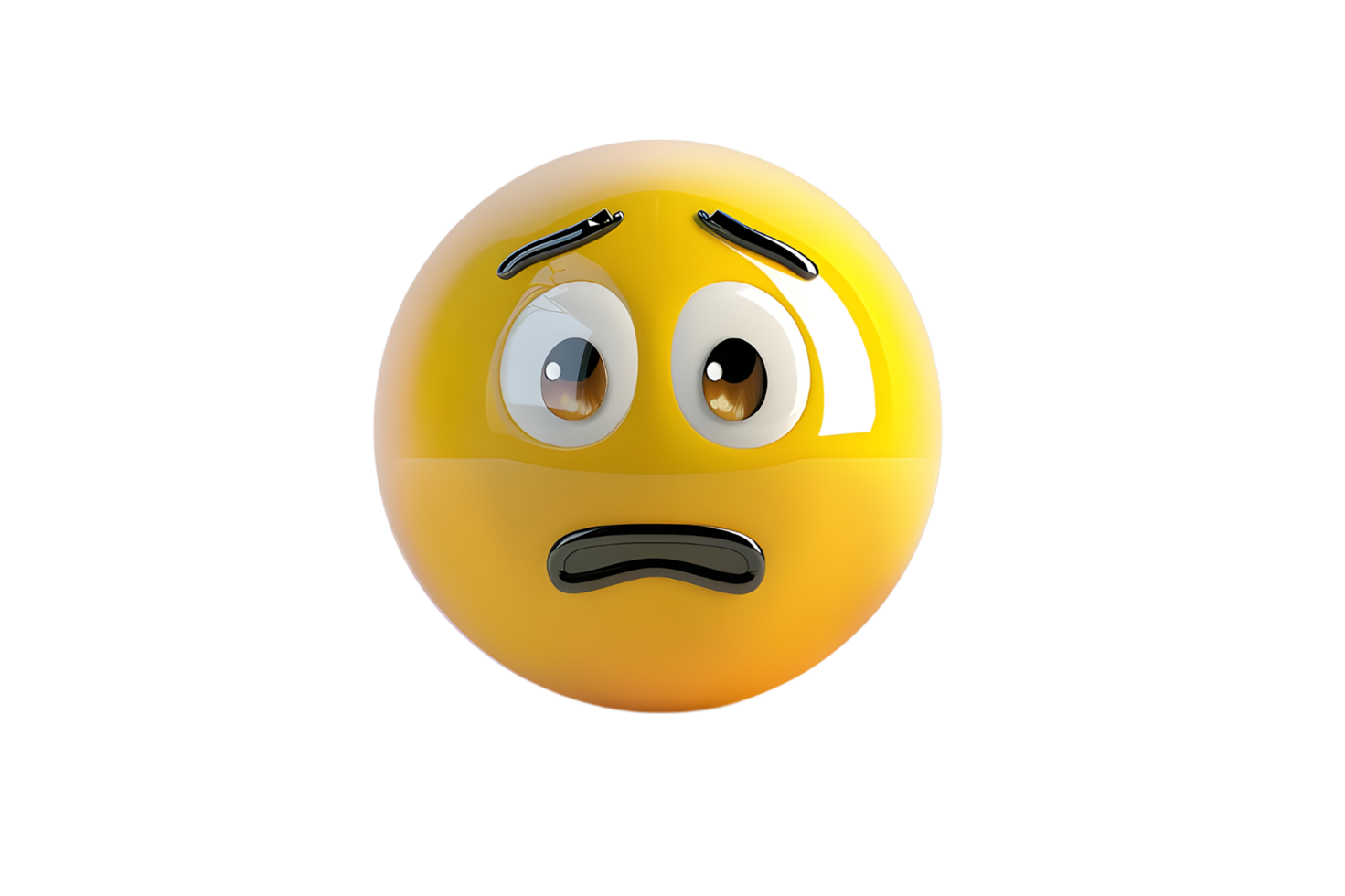 Yellow 3D Emoticon with Worried Expression. Isolated on transparent background png