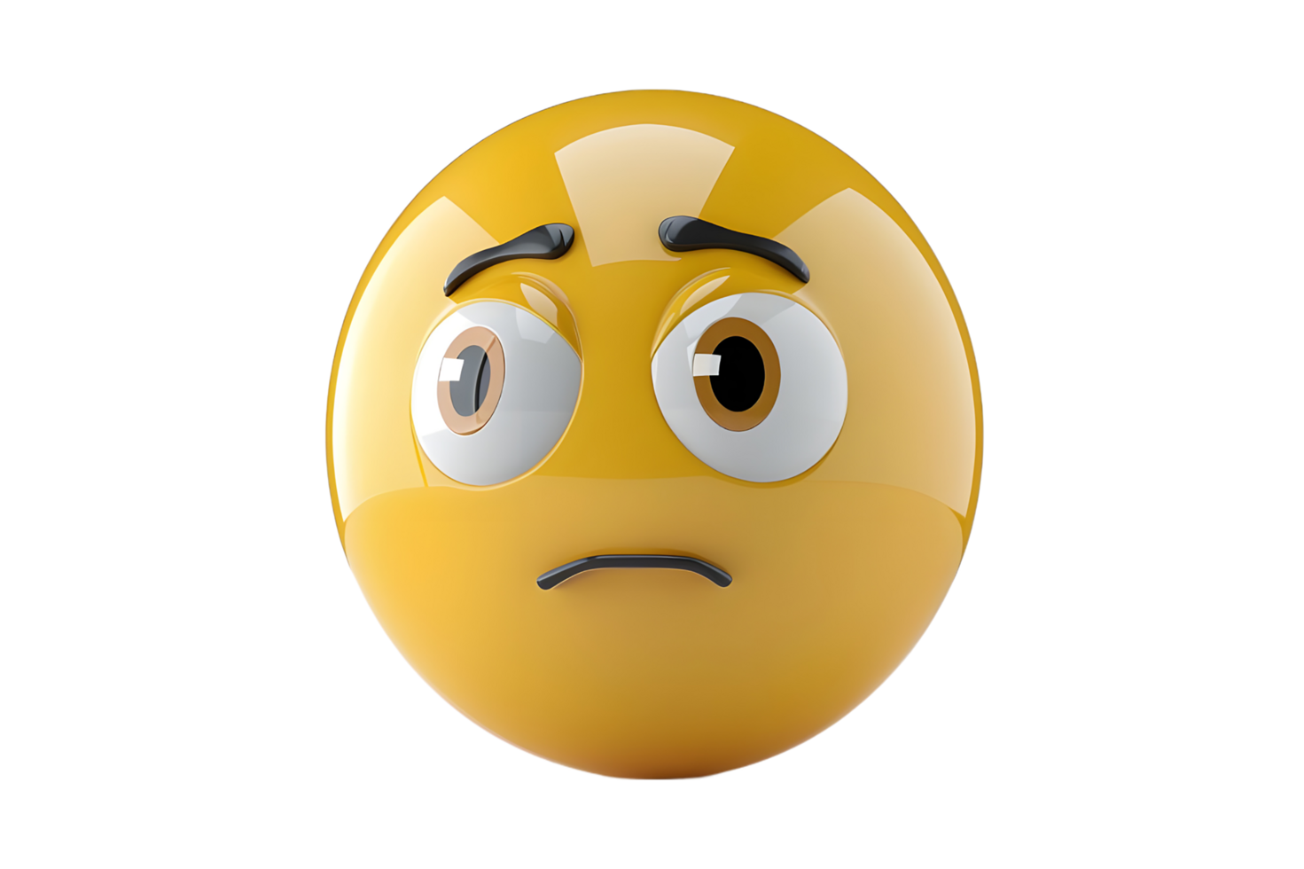 3D Yellow Emoticon With Worried Expression. Isolated on transparent background png