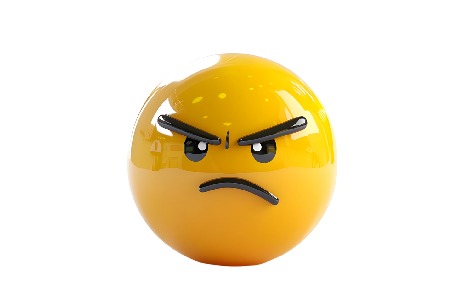 3D Yellow Emoticon with Angry Expression. Isolated on transparent background png