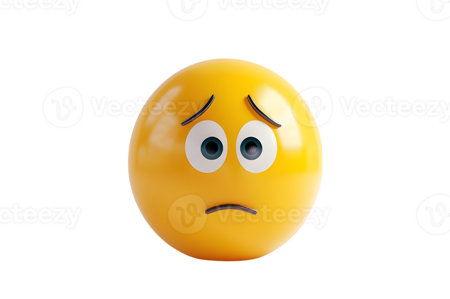 3D Yellow Emoji With Worried Expression. Isolated on transparent background png