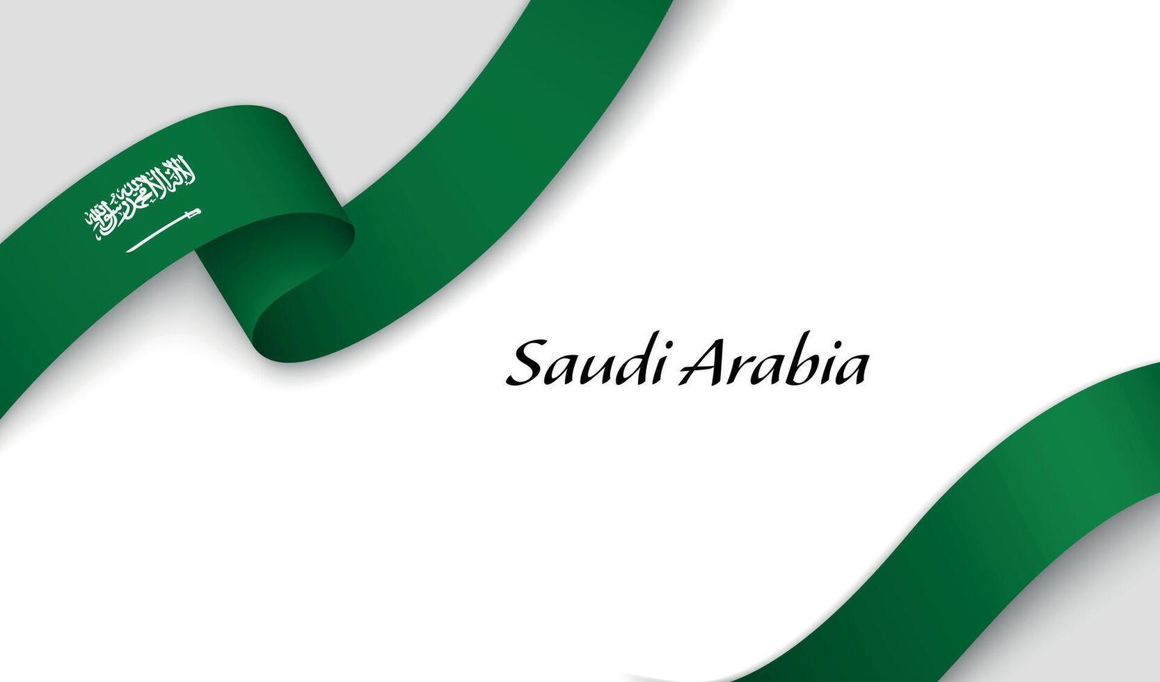 Curved ribbon with fllag of Saudi Arabia on white background vector
