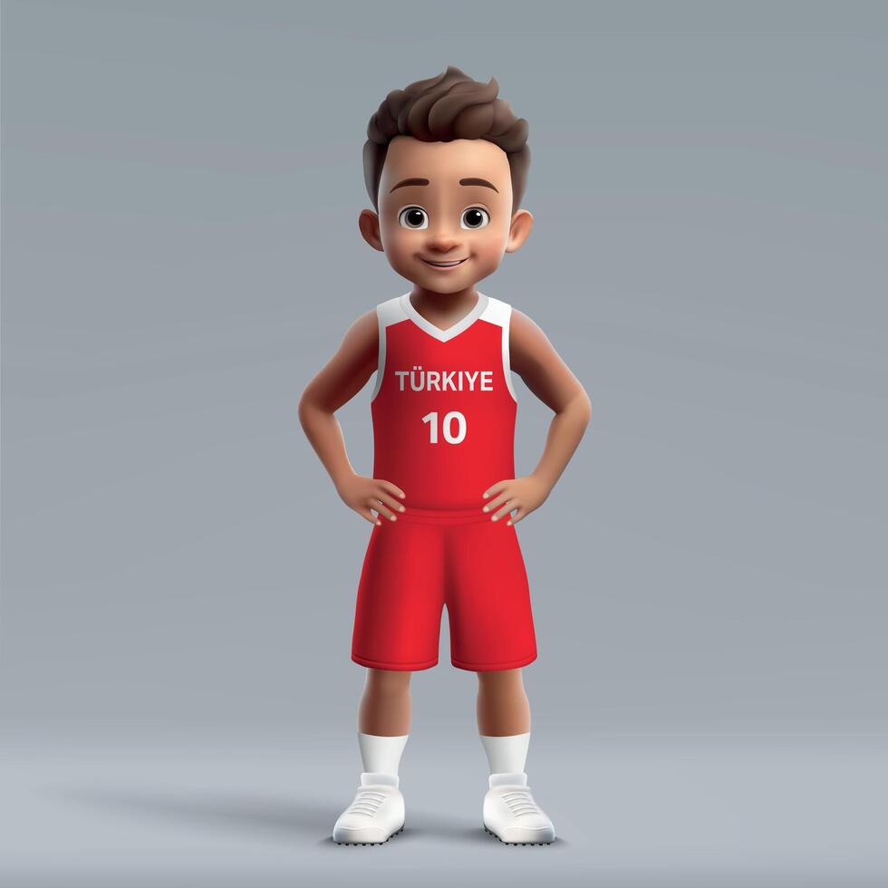 3d cartoon basketball player in Turkey national team kit. vector