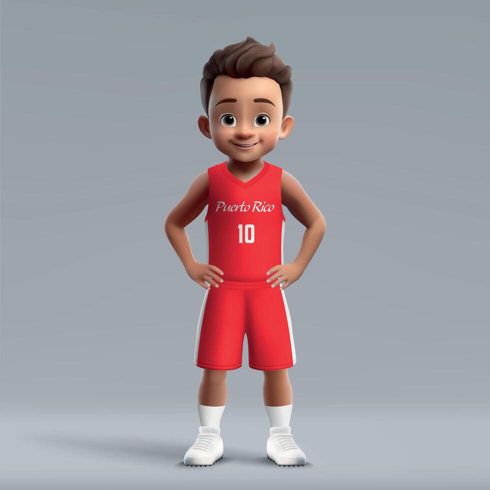 3d cartoon basketball player in Puero Rico national team kit. vector
