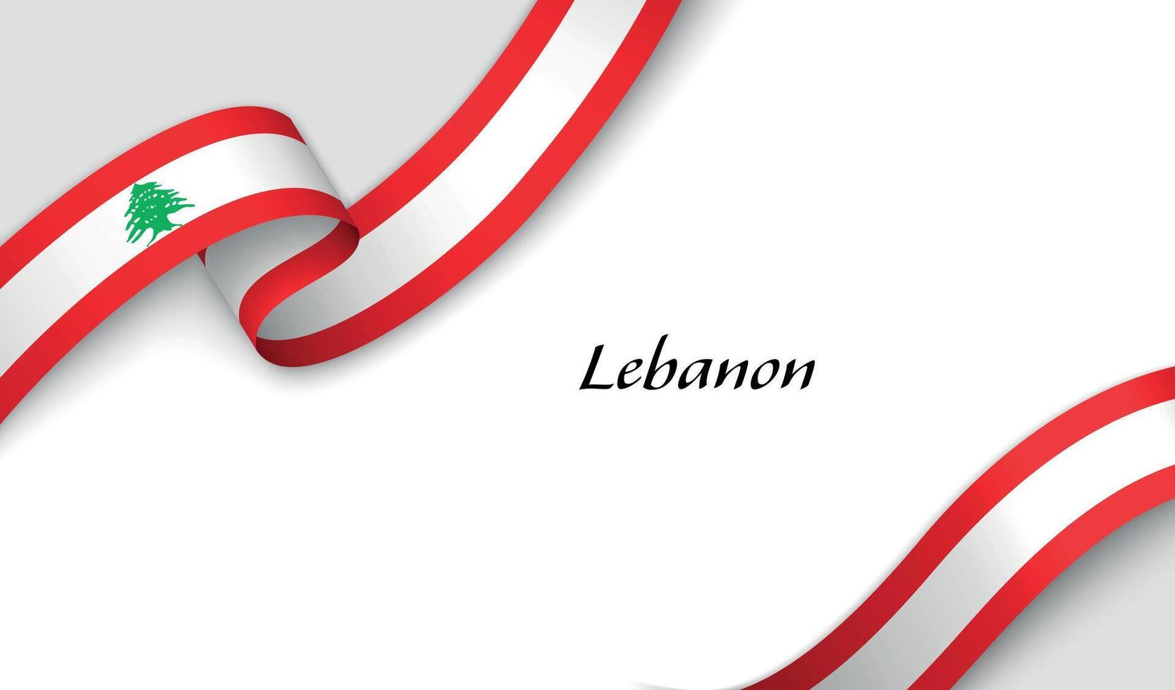Curved ribbon with fllag of Lebanon on white background vector