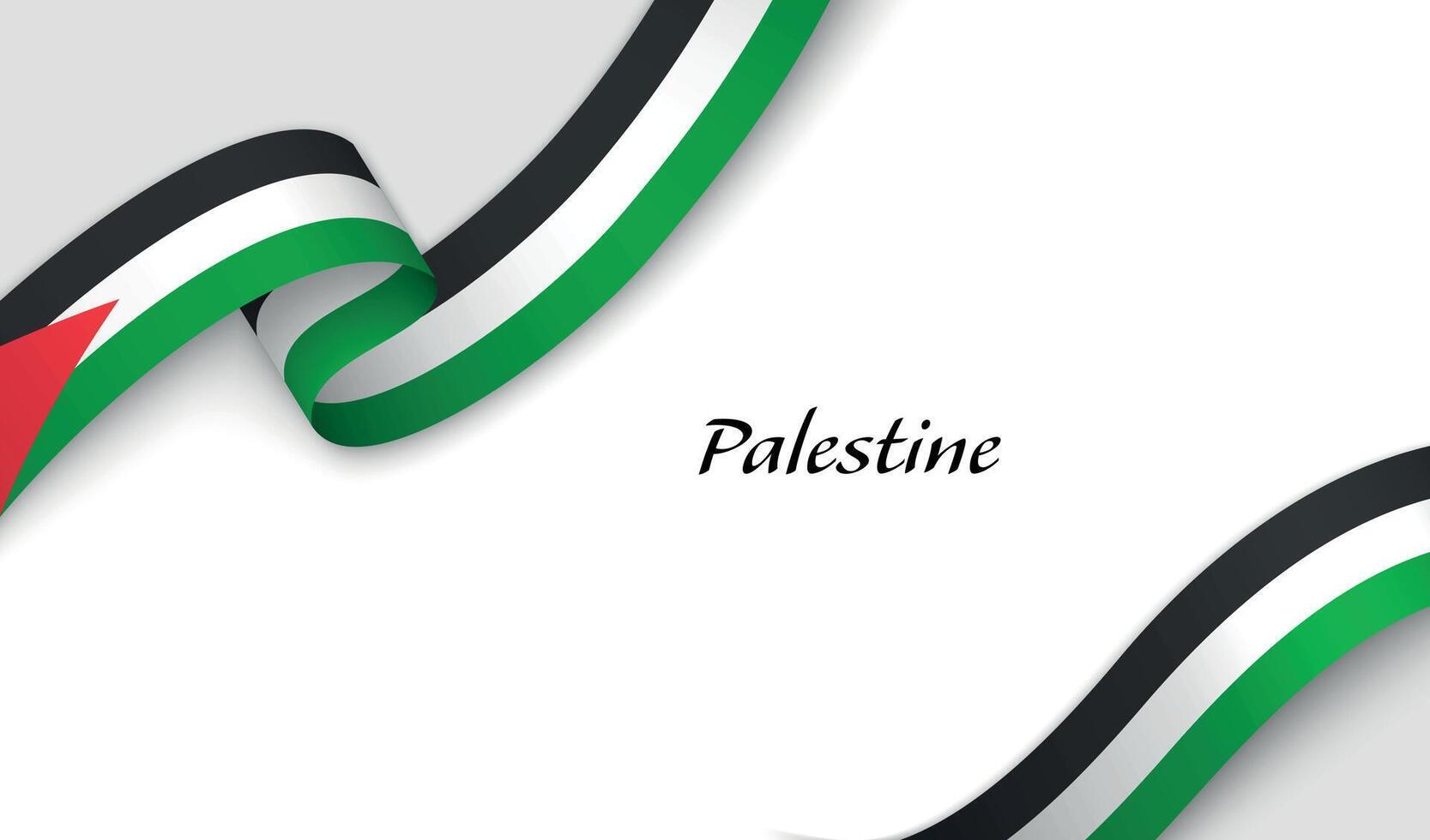 Curved ribbon with fllag of Palestine on white background vector