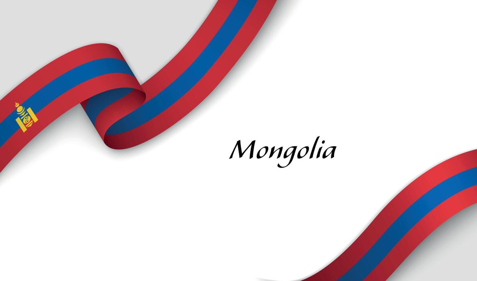 Curved ribbon with fllag of Mongolia on white background vector