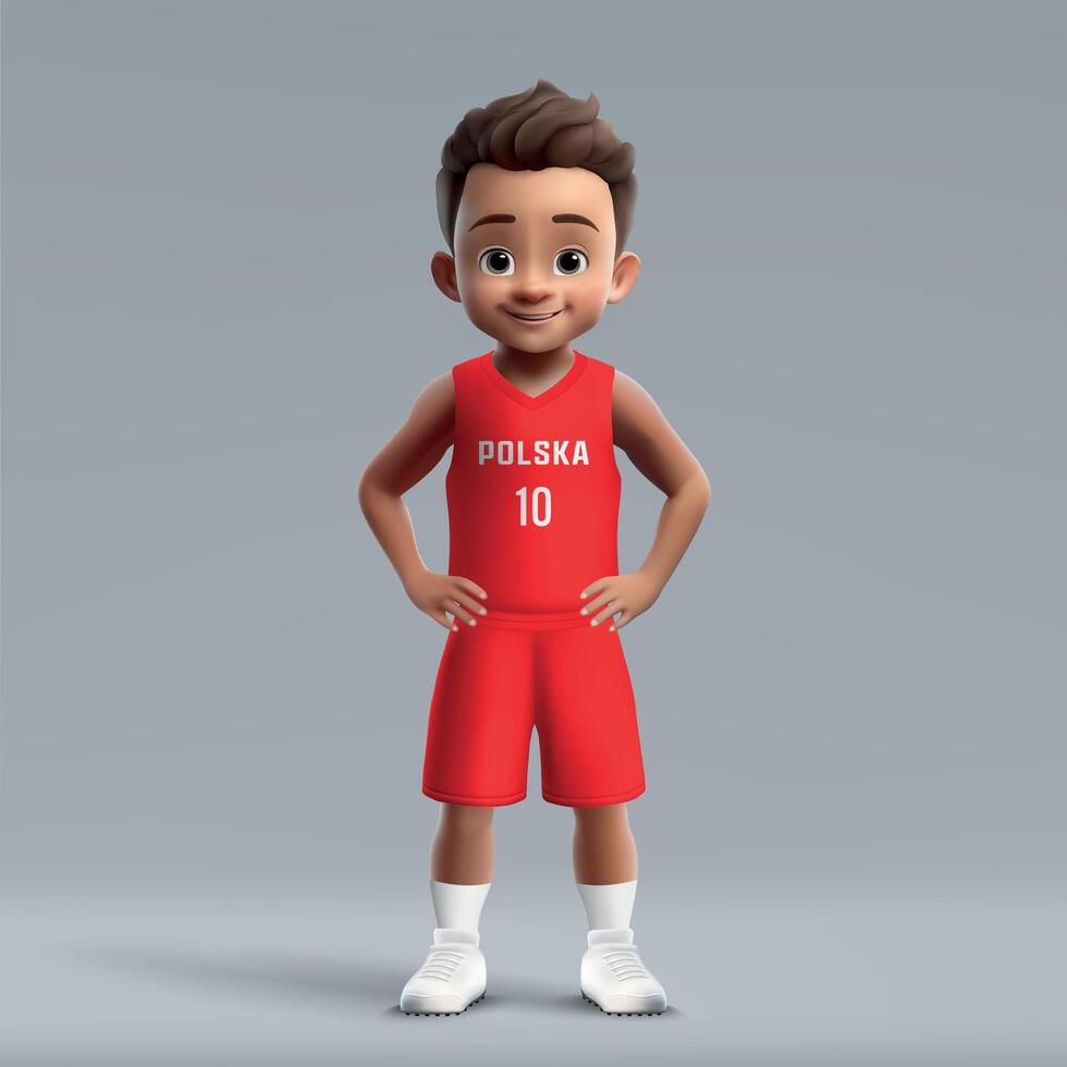 3d cartoon basketball player in Poland national team kit. vector