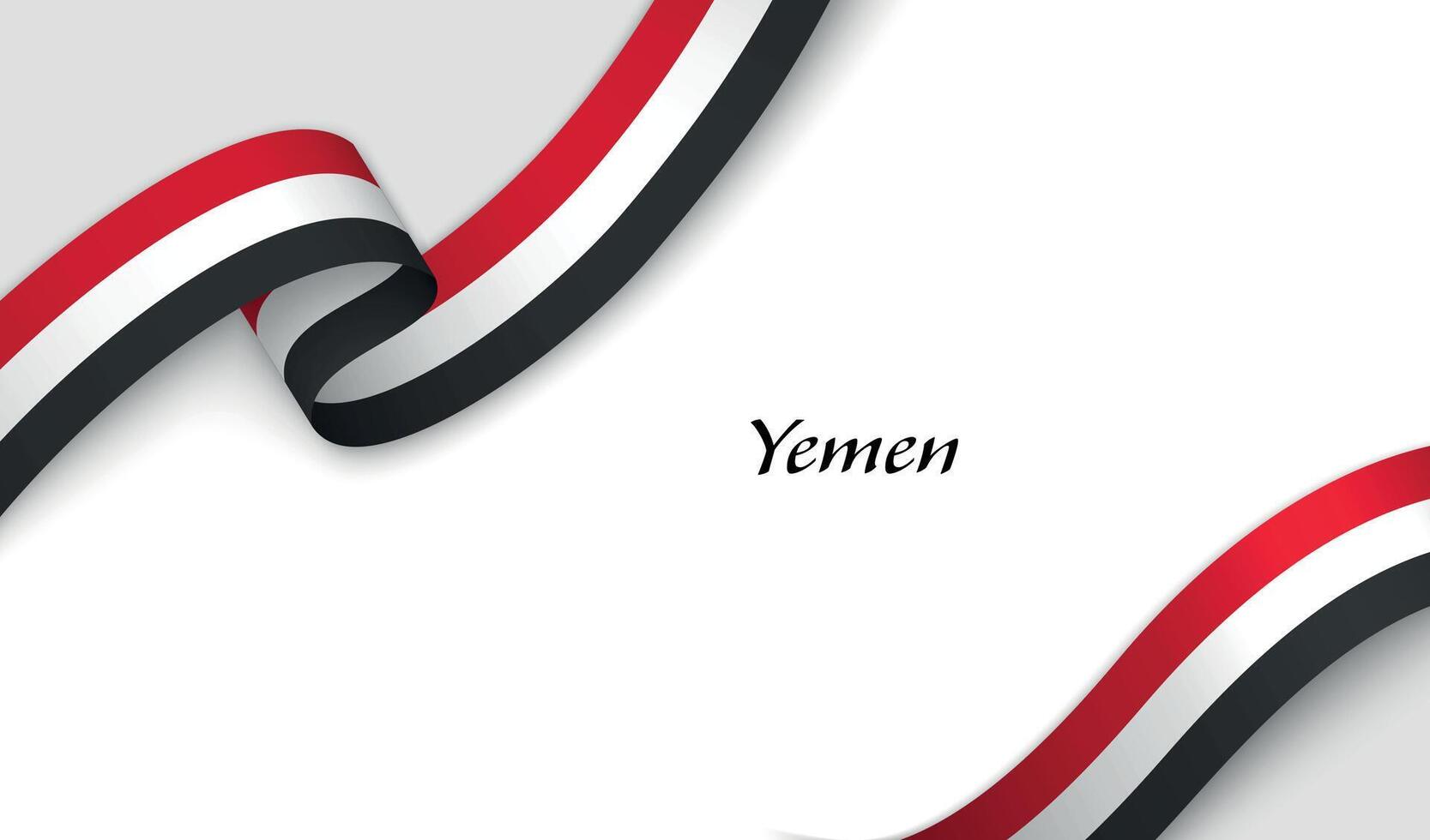 Curved ribbon with fllag of Yemen on white background vector