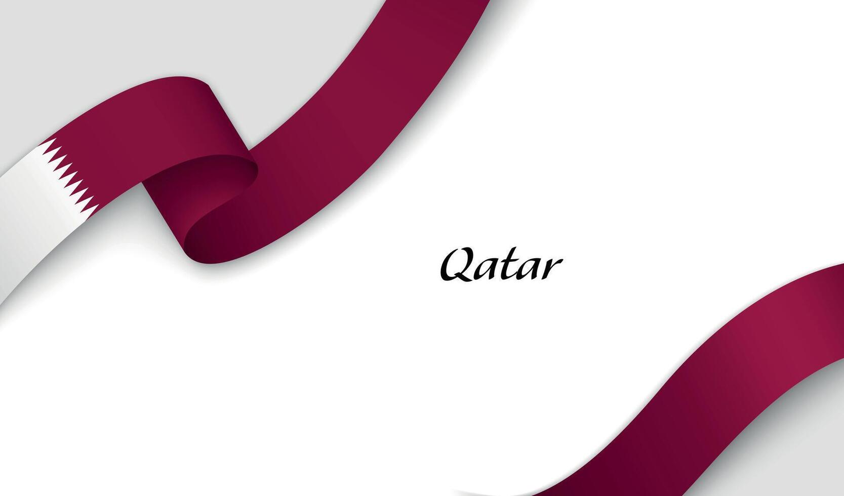 Curved ribbon with fllag of Qatar on white background vector