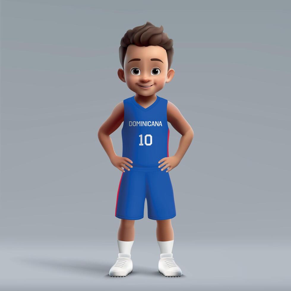 3d cartoon basketball player in Dominican Republic national team kit. vector